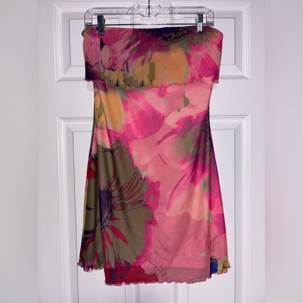 Steve Madden Strapless Floral Pink Multicolor Mini Dress